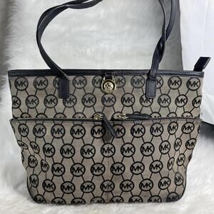MICHAEL KORS MK Signature Beige Jacquard Medium Purse Tote Bag